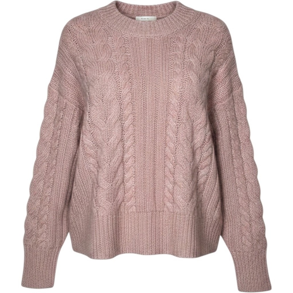 A New Day Womens Pink Cable Knit Crewneck Sweater Mauve Relaxed Fit Wool Blend